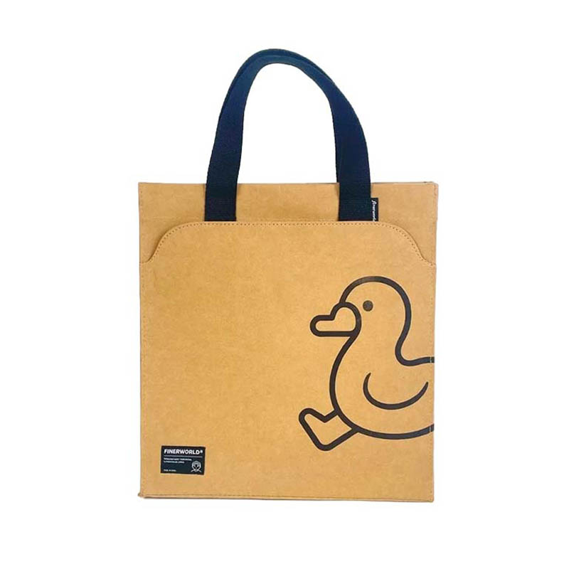 Washable Kraft Paper Tote Bag With Front Pocket